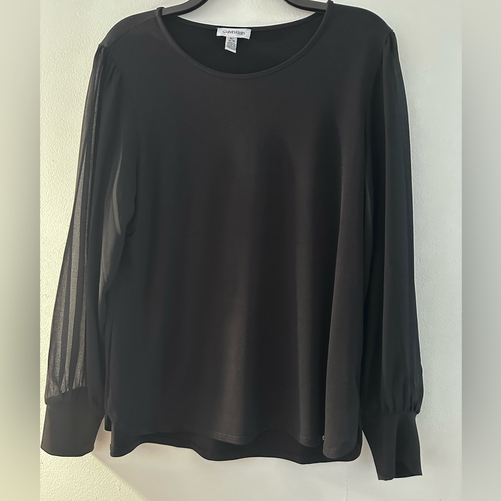 Calvin Klein Black Sheer Sleeve Blouse size medium
